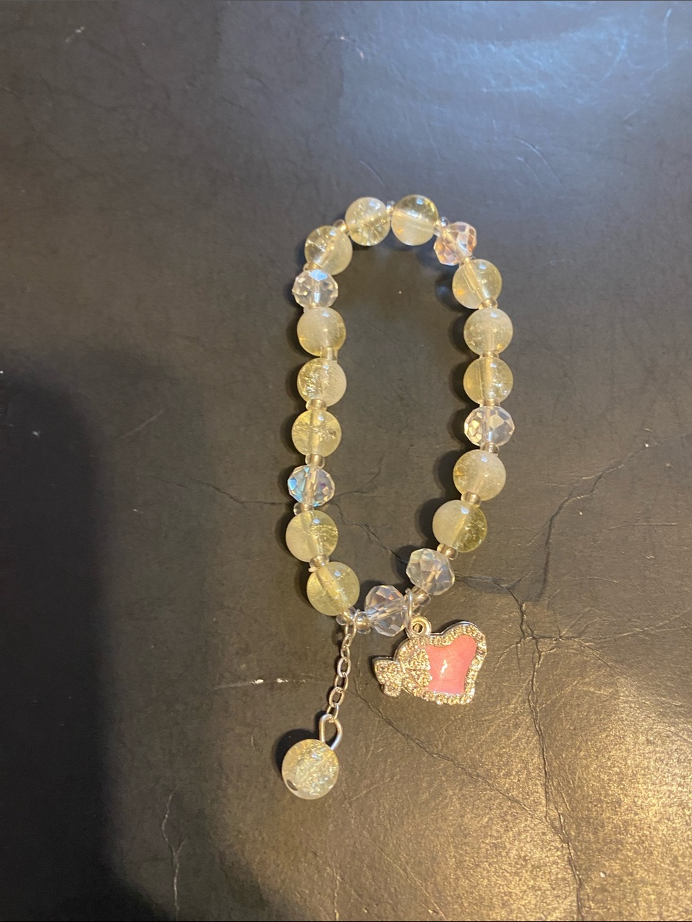Pink Heart Charm Yellow Beaded Bracelet - Women Jewelry
